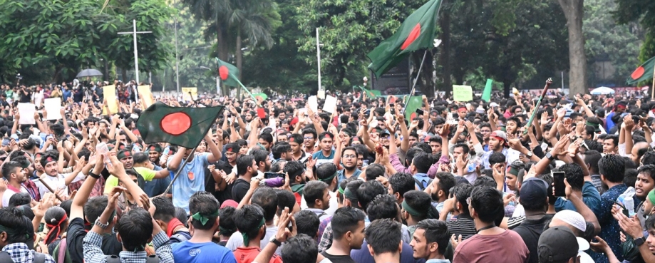 Students and peoples shout slogans during a protest rally as they demand justice for victims arrested and killed in the recent nationwide violence over job quotas, in Dhaka, on August 3, 2024. Photo credit: Shutterstock.. Photo credit: Shutterstock.