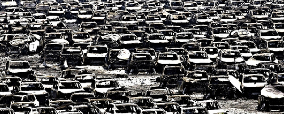 Thousands of burnt out cars, Tianjin. China 