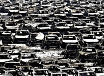 Thousands of burnt out cars, Tianjin. China 